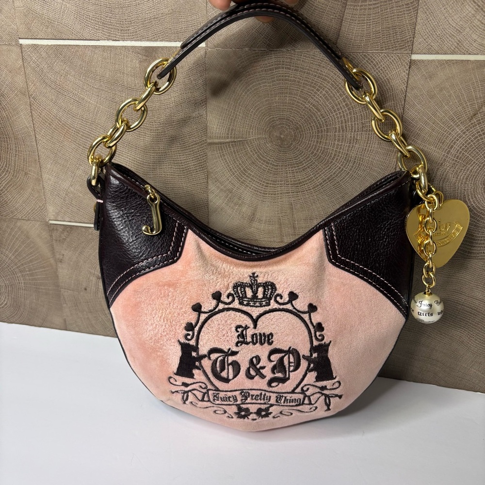Juicy Couture Y2K Velour "Juicy Pretty Thing" Shoulder Bag, Pink & Brown - Picture 1 of 10